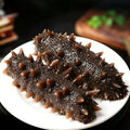 Plate of prepared sea cucumber with spiky skin